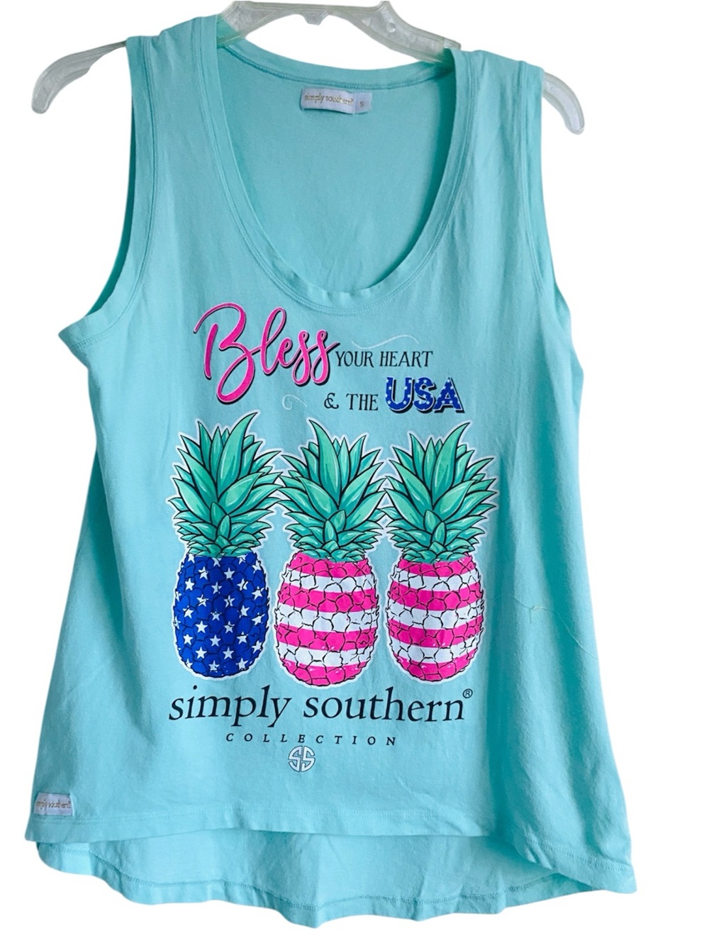 Simply Southern Women's Pineapple Graphic Tank Bless Your Heart & The USA Small